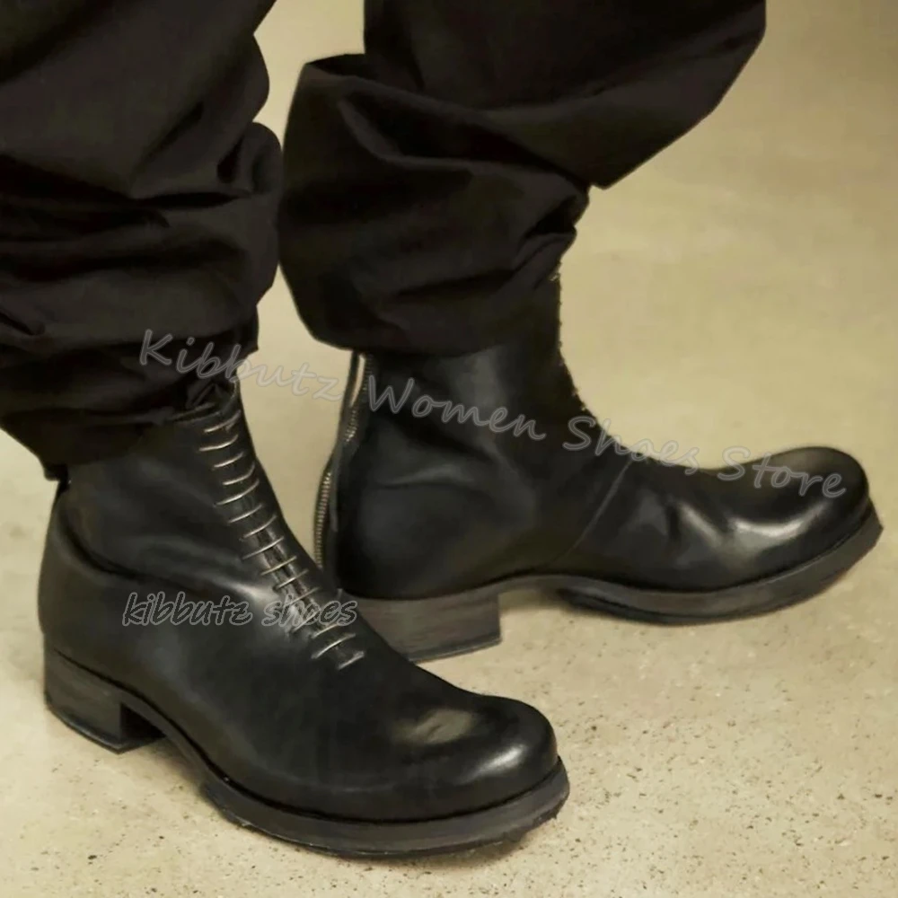 StephanRinse-Bottes Rondes en Cuir group pour Homme, Chaussures de Luxe avec Fermeture Éclair au Dos, à Talons Épais, à la Mode, Nouvelle Collection