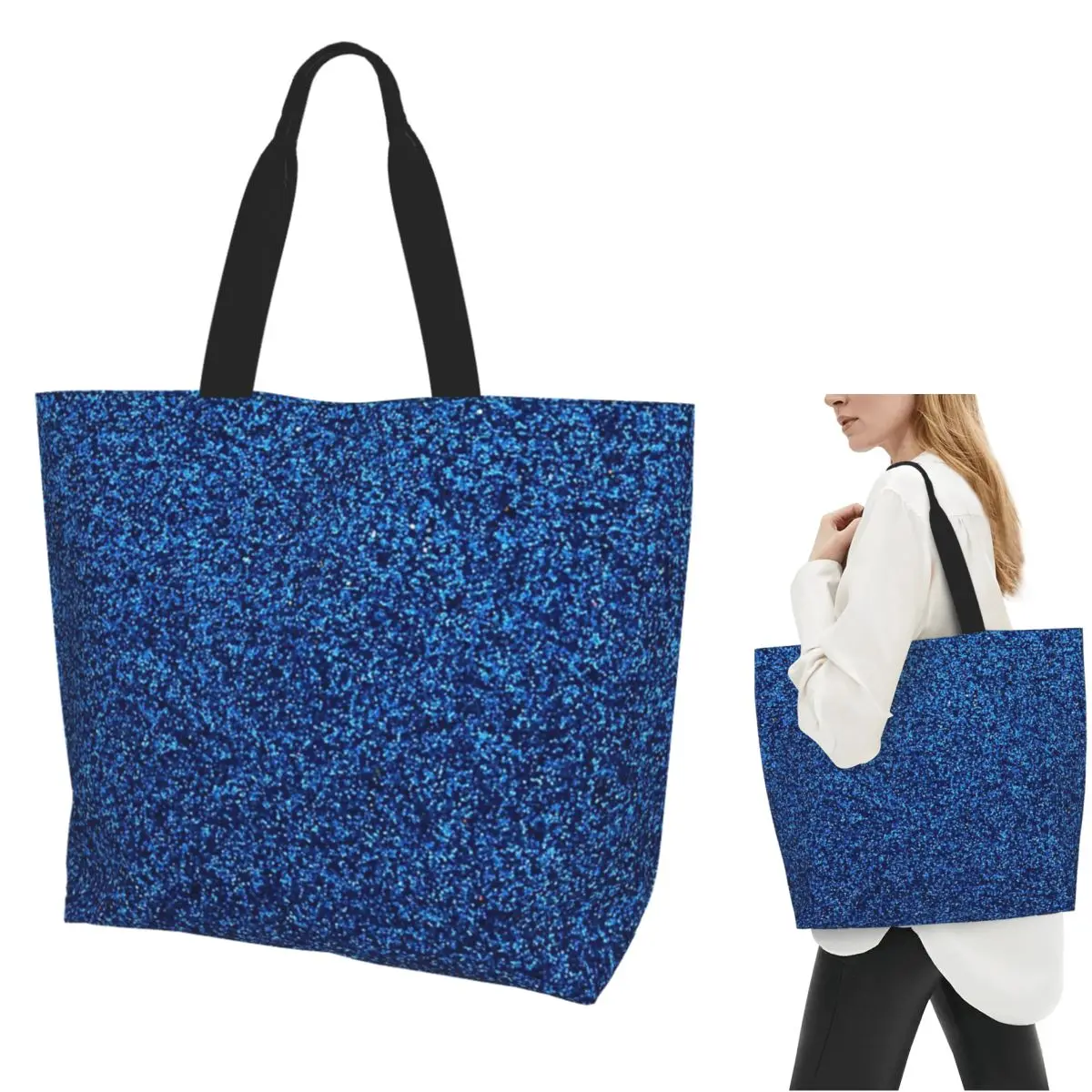 

A Little Blue Glitter Shopping Tote Bag Canvas Large Capacity Shoulder Bags Shopper Grocery Handbag for Women