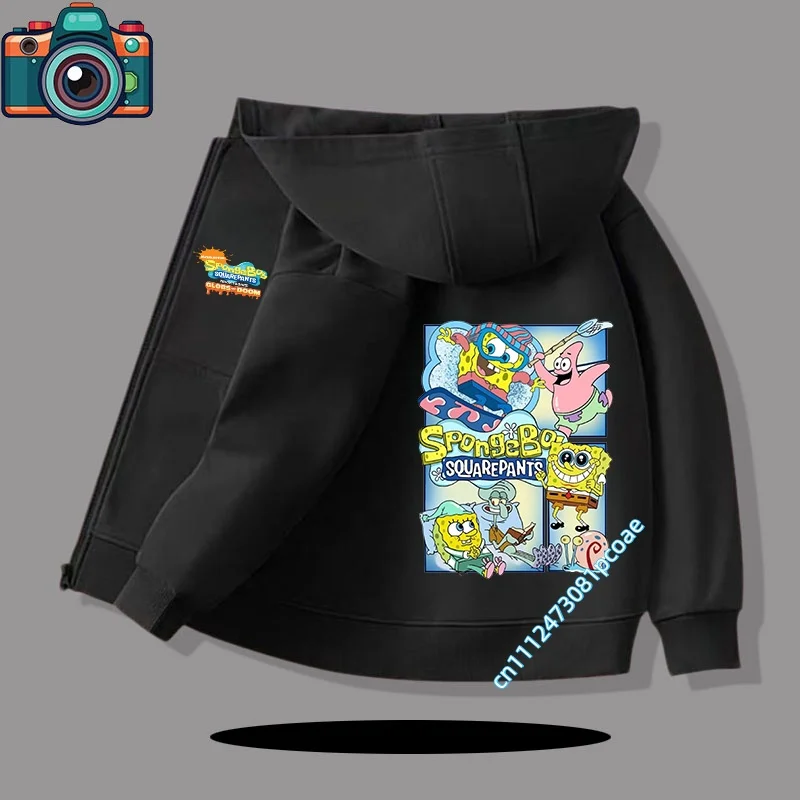 2026 Children's hooded sweatshirt SpongeBob SquarePants Boys' sport shirt Girls' casual top Cartoon print zipper style coat