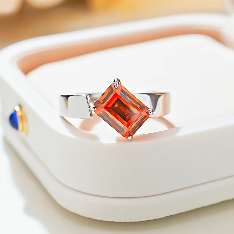 New Fenda Emerald Cut 925 Silver Ring Set with High Carbon Diamonds, Elegant and Elegant, Unique and Versatile Girl