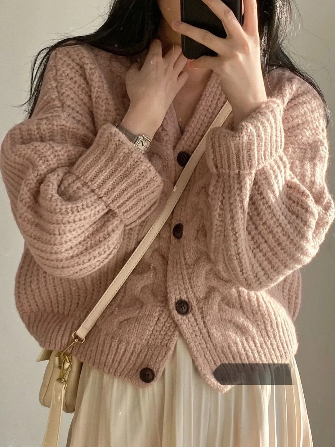 

Pink Twist V-Ne Knitted Sweater Cardigan Women's Loose Lazy Sle Soft Cozy ort Outerwear Spring Autumn Faion
