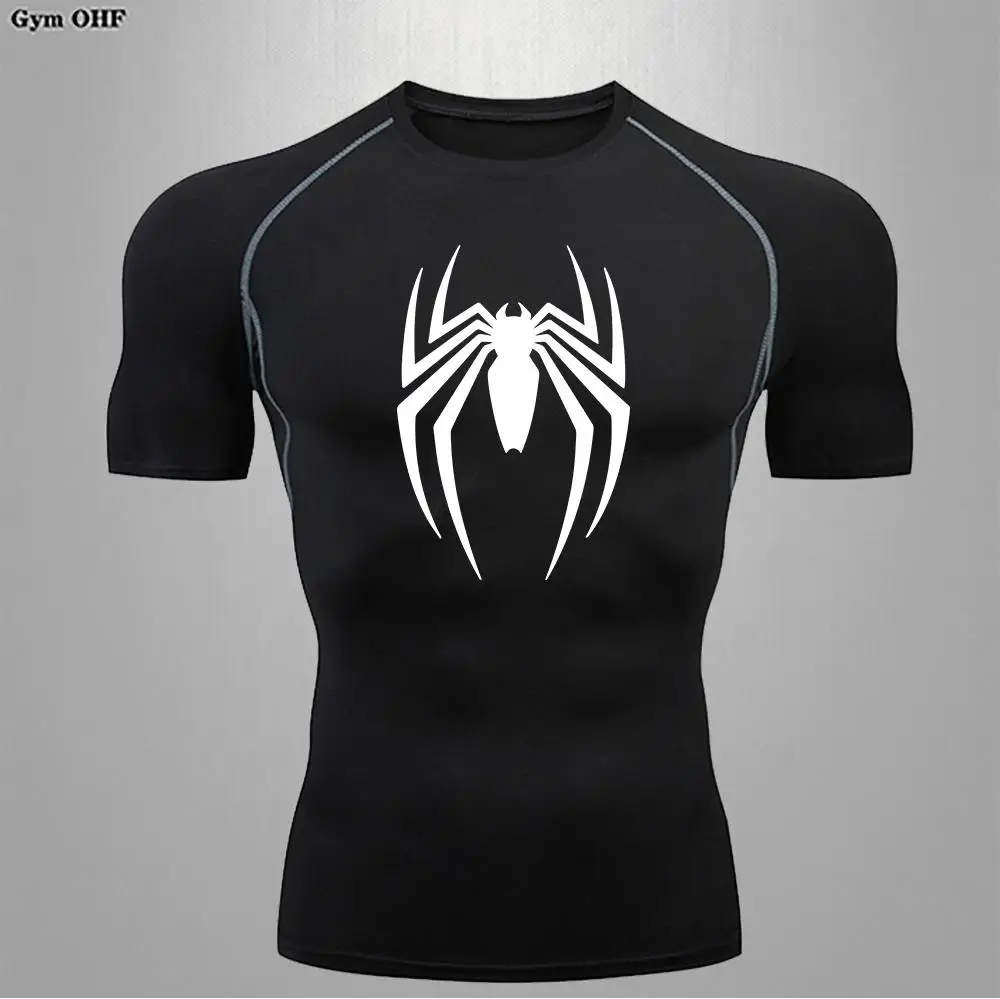 Spider Men Sports Rashgard Short Sleeves T Shirt Print Compression Running Workout Bodybuilding Quick-Dry T-Shirts