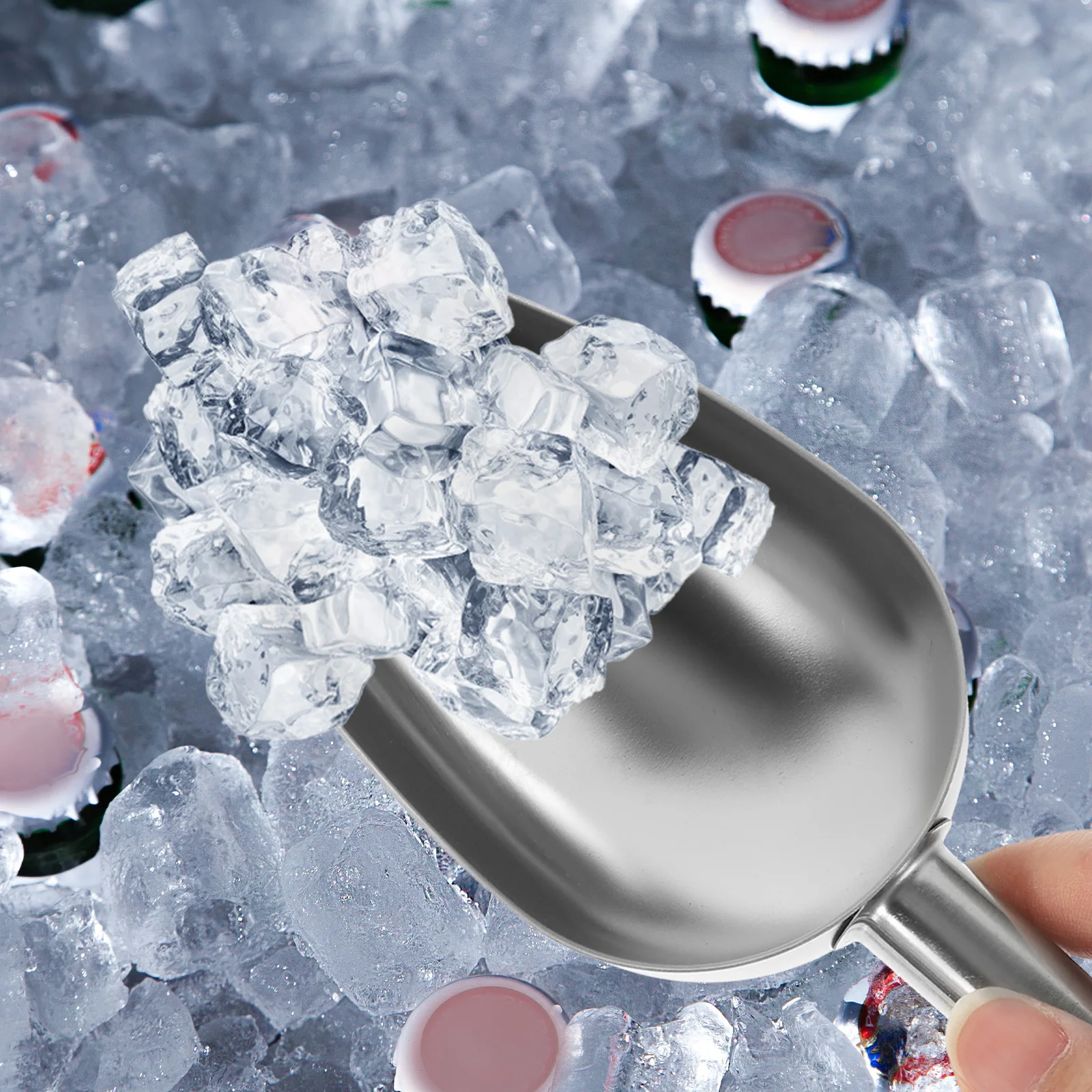 

2Pcs Stainless Steel Ice Shovel Food Scoop Kitchen Tool for Ice Cube Grain Flour Serving Grains Scoop Serving Food Tongs