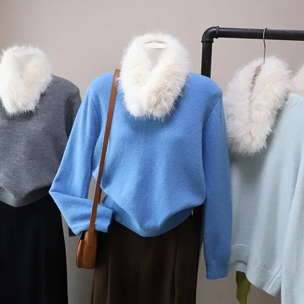 

Korean Sle round Ne Loose Knitted Sweater Women's Winter New Lazy Sle Milkin Collar Comfortable Casual Faion