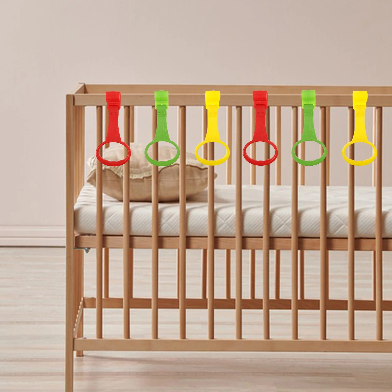 6Pcs Crib Hand Pull Rings Baby Cot Rings Easy Grip Handles Promote Early Development Walking Assistant Tools