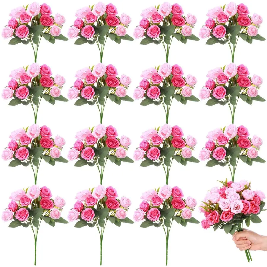 

16 Bunches 12 Inch Artificial Mini Rose Bouquet 160 Heads Bridal Flower Bouquets Fake Silk Rose Bulk for Valentines Day Wedding