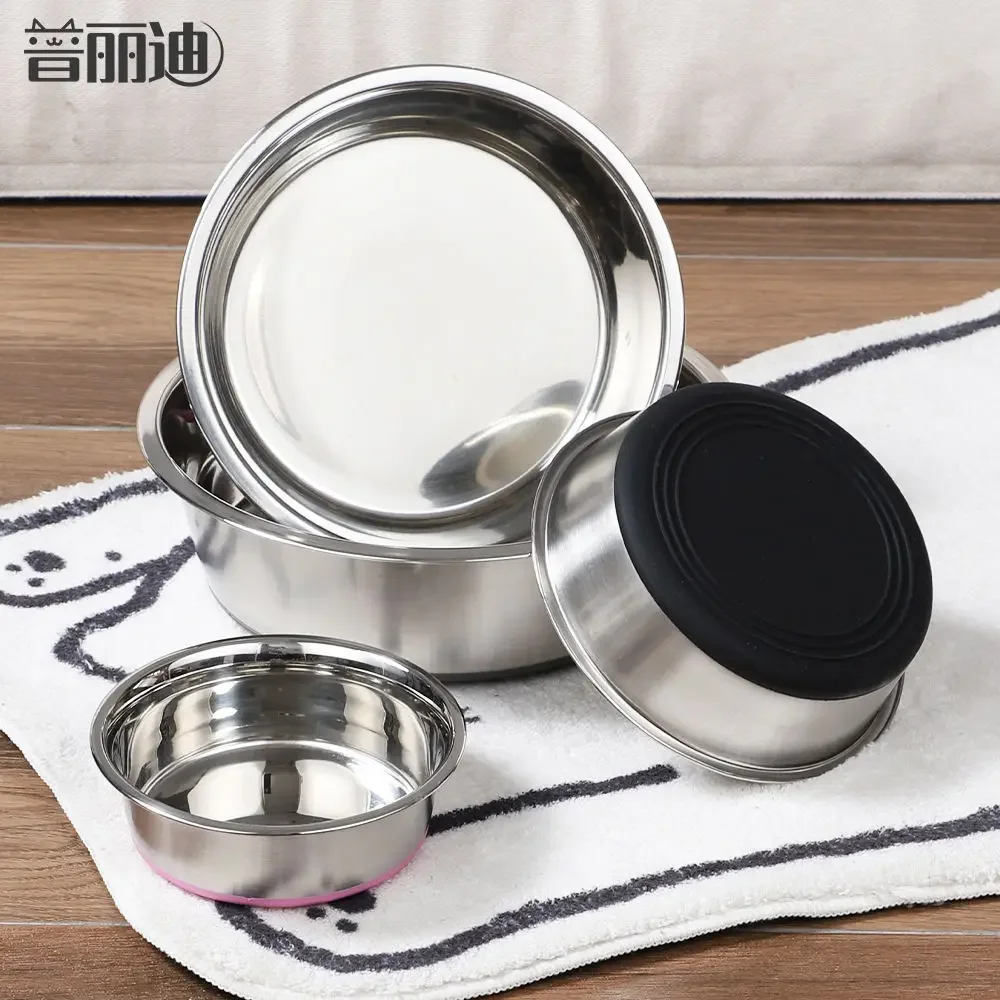 Stainless steel dog bowl, anti-tipping pet feeder, pet food and water bowl, cat bowl with silicone non-slip base, c