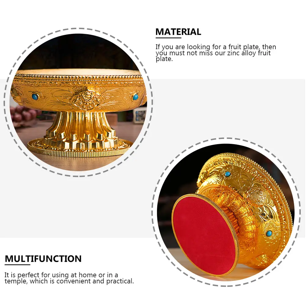 

Zinc Alloy Plate Temple Tribute Bowl Exquisite Fruit Dish Storage Tray High Base Retro Serving Bowl Dried Fruit Candy Container