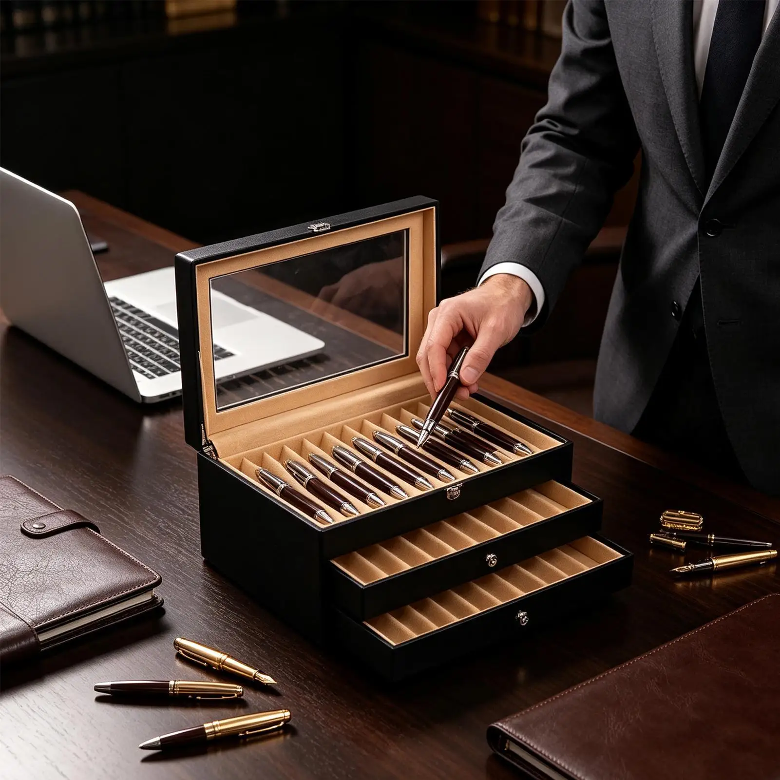 Pen Storage Organizer 3-Tier 36-Slot Display Modern Decorative Case Large Pen Holder Pencil Container For Home Office School