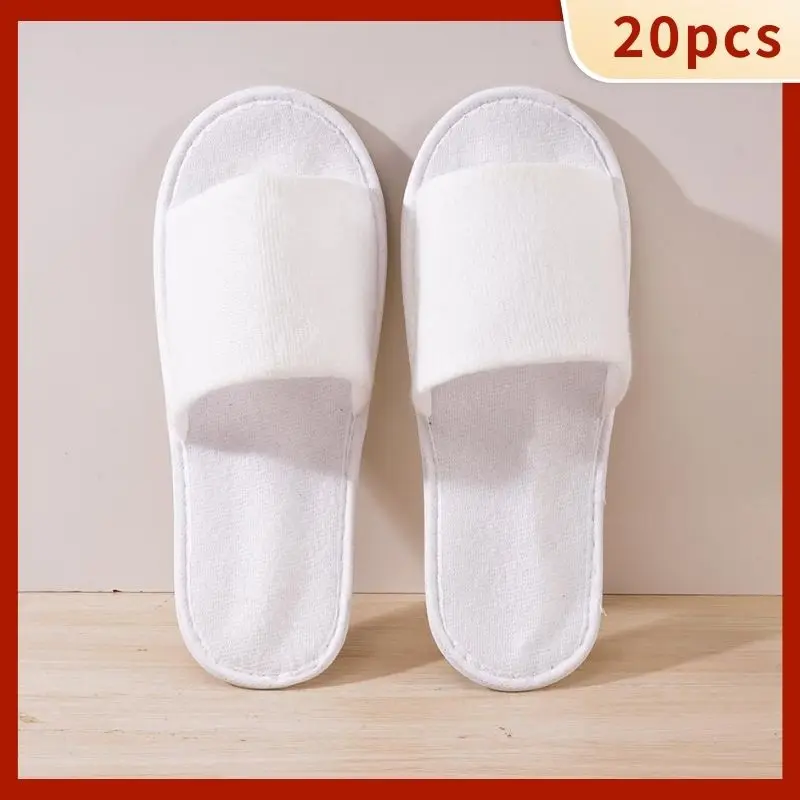 20pcs Hotel Disposable Slippers Spa Hotel Wedding Guest Slipper Towelling Terry Soft Toe Breathable Style Open Shoes Disposable