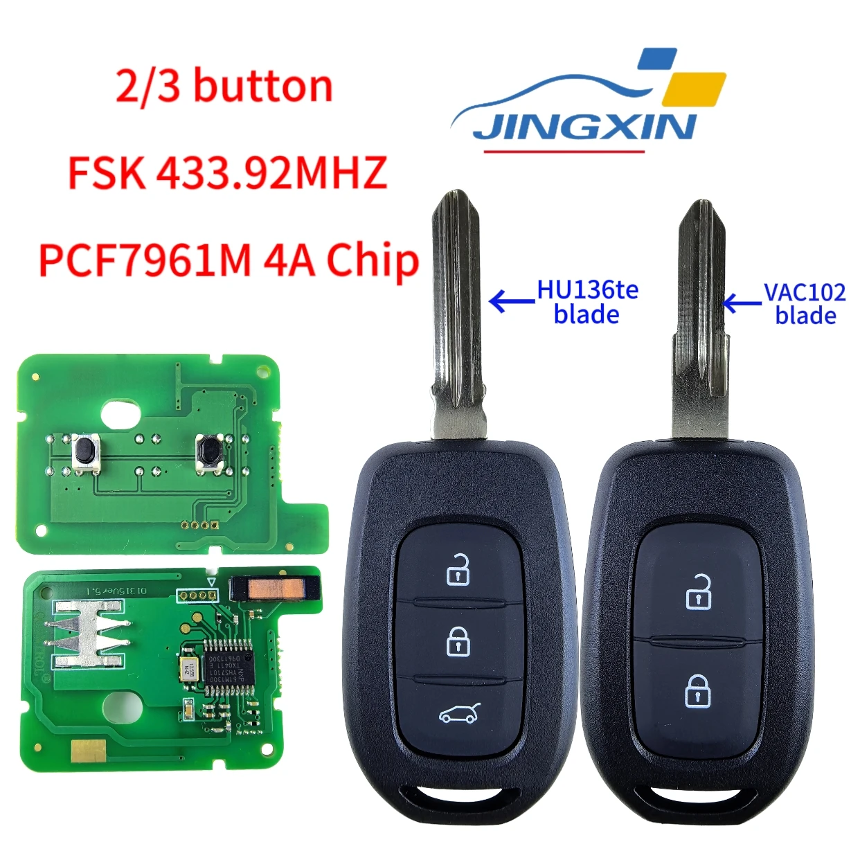 

Jingxin 4A PCF7961 Chip 433Mhz 2/3BNT Car Remote Key For Renault Sandero Logan Lodgy Dokker Dacia Duster Auto Smart Control Key