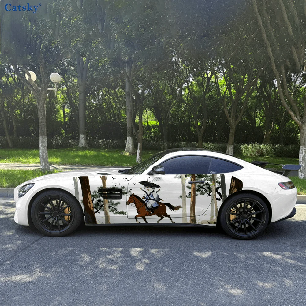 

Birds Ride Horse Forest Car Vinyl Wraps Decal Self-adhesive PVC Sticker Suitable for Trucks SUV Decoration Auto Accessories Gift