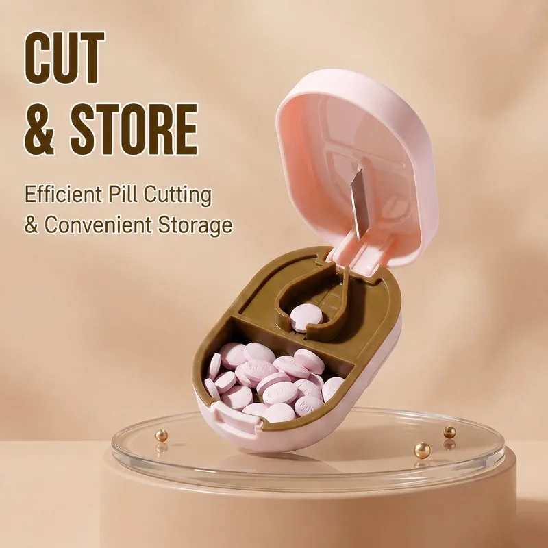 Portable Pill Cutter Splits Tablets Into Two Parts Mini Medicine Storage Box Household Tablet Divider Compact Drug Container