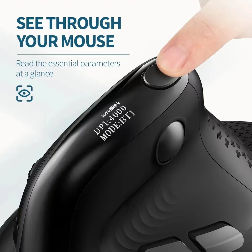 Imagem -02 - Delux-mouse Ergonômico Vertical Recarregável Tampa Traseira Removível Computador Buscador M618xsd Tela Oled 4000dpi 1000ma