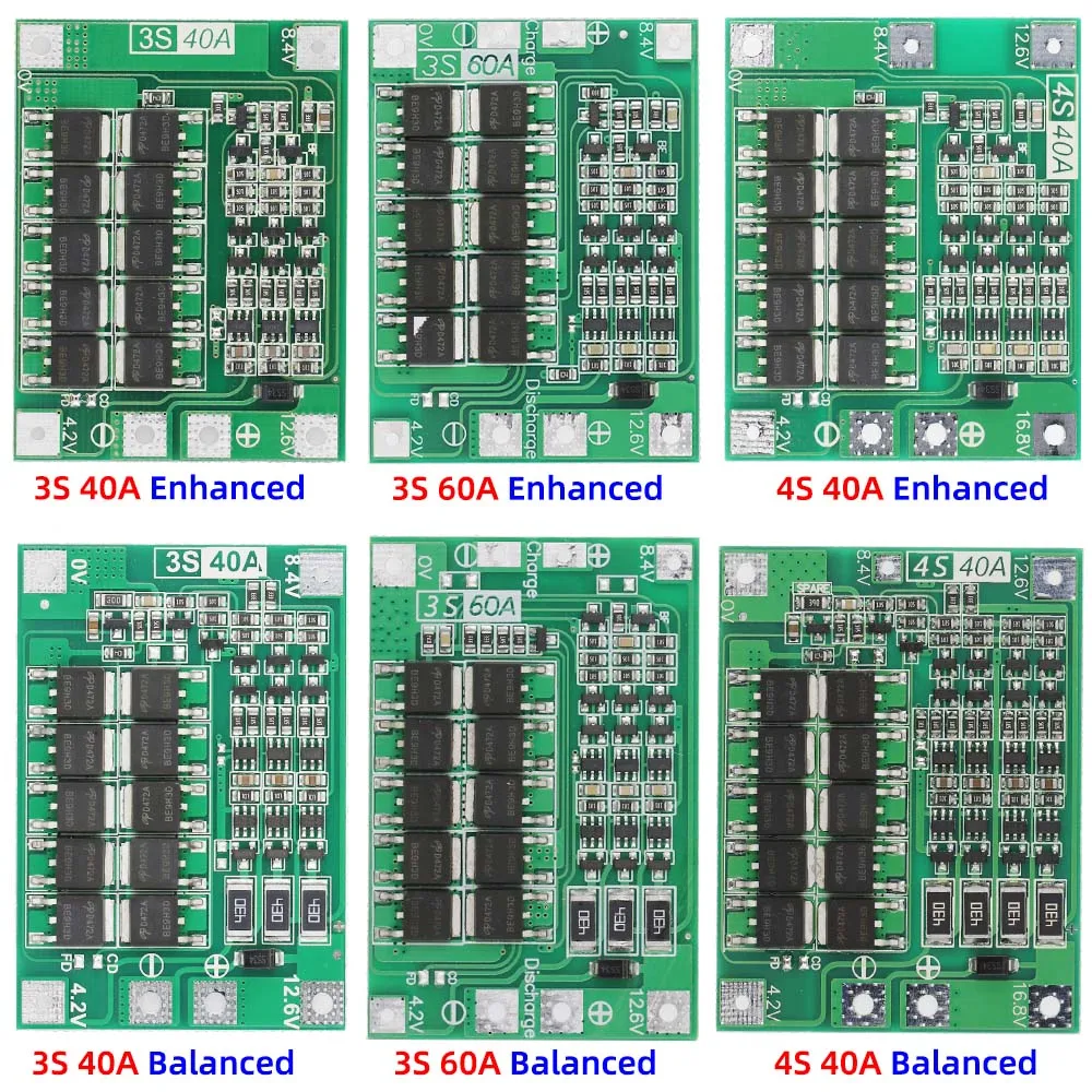 3S 60A Balanced Li-ion Lithium Battery Charger Protection Board 18650 BMS For Drill Motor 11.1V 12.6V/14.8V 16.8V Enhance Board