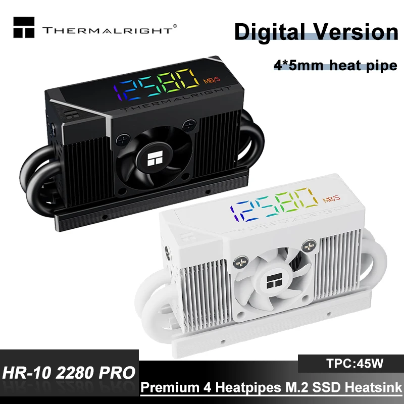 Thermalright HR-10 2280 PRO Digital Display M.2 SSD SSD Solid State Drive Heat Sink 4X5mm Heatpipes 3cm Fan Support PCI-E5.0
