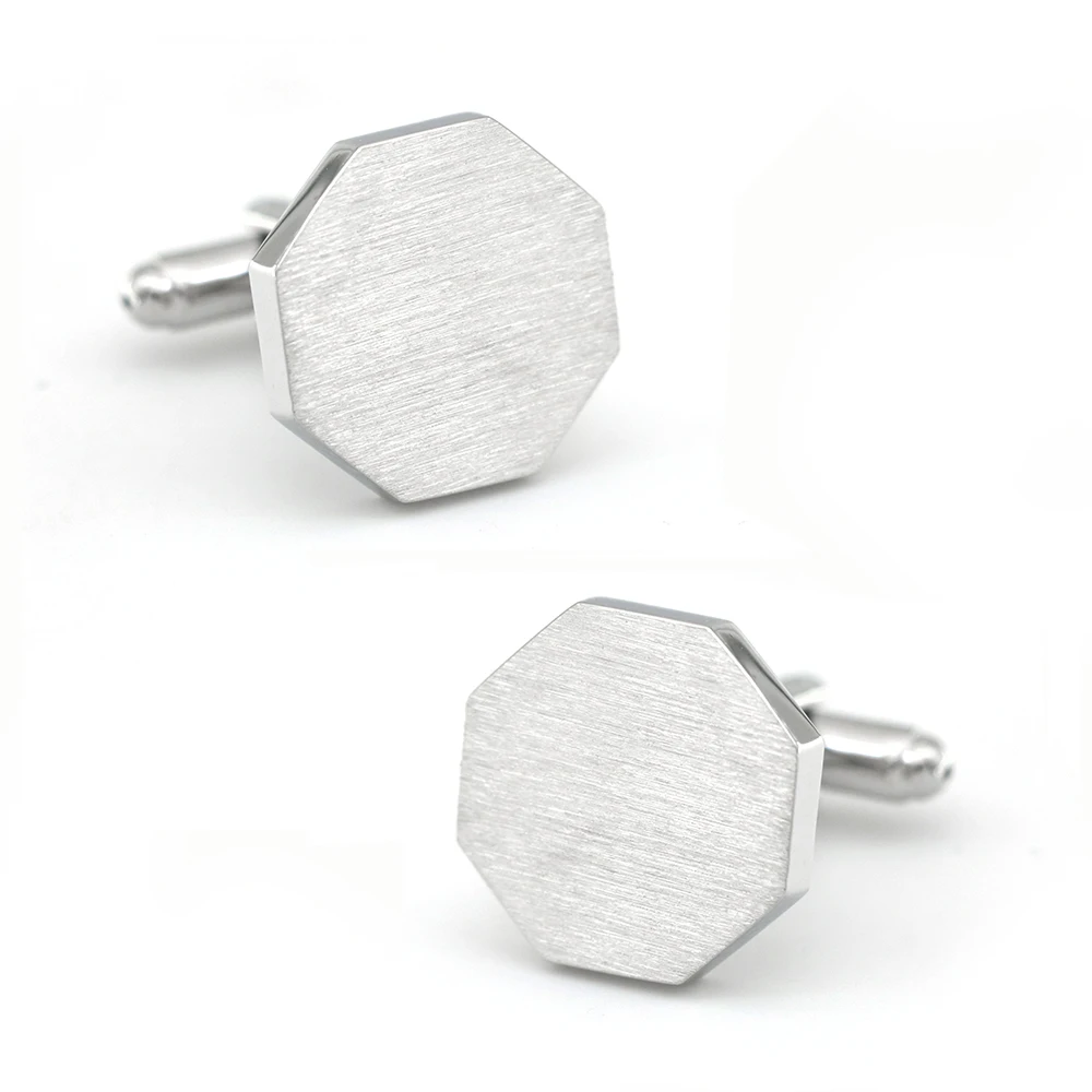 iGame Men's Engravable Cuff Links Metal Wire Drawing Octagon Design 3 Colors Option Classic Cufflinks Wholesale & Retail
