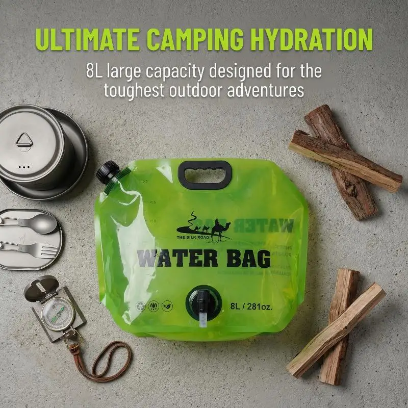8L Portable Camping Water Storage Bag Folding Water Carrier Jug with Faucet Leakproof Lightweight for Backpacking Picnic Travel