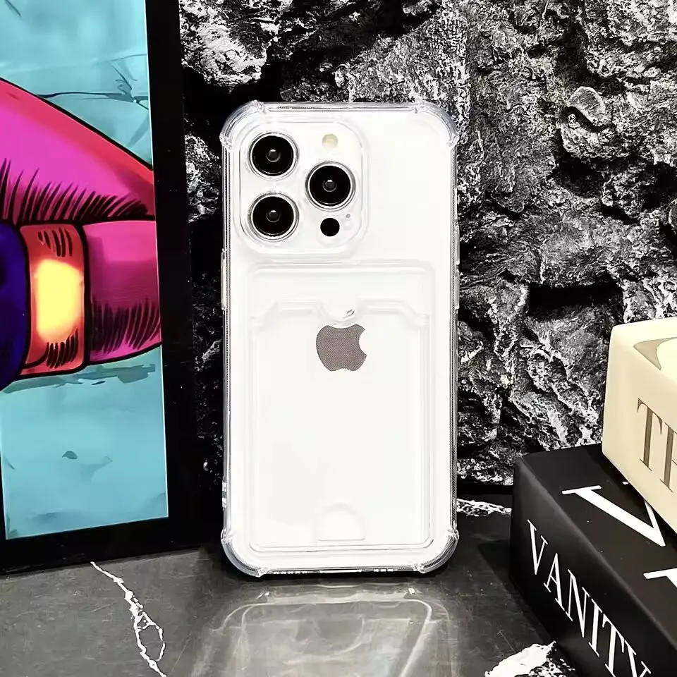 Funda de teléfono transparente suave de TPU a prueba de golpes para iPhone 13 16e 11 16 14 12 15 Pro Max 7 8 Plus X XR SE Funda con ranura para tarjeta transparente