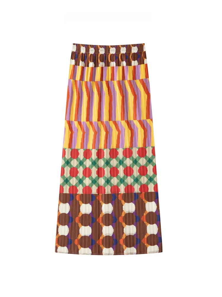 

Модная праздничная плиссированная юбка миди с принтом, прямого кроя, визуально стройнящая, с завышенной талией, из полиэстера