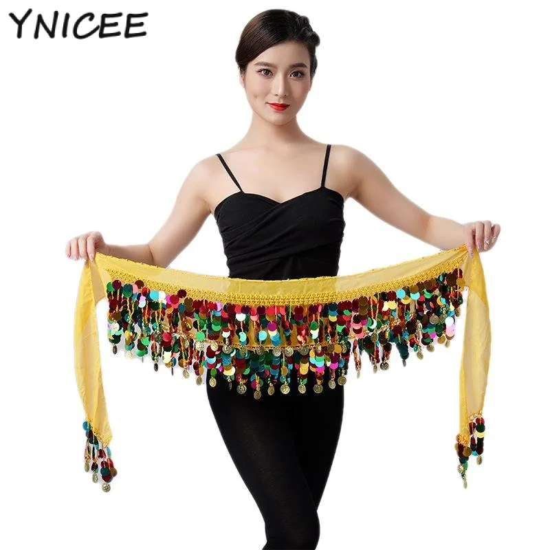 Adult Bling Coin Belly Dance Wrap Belt Colorful Women Sequins Bellydance Hip Scarf Costumes for India Oriental Dancing Outfit