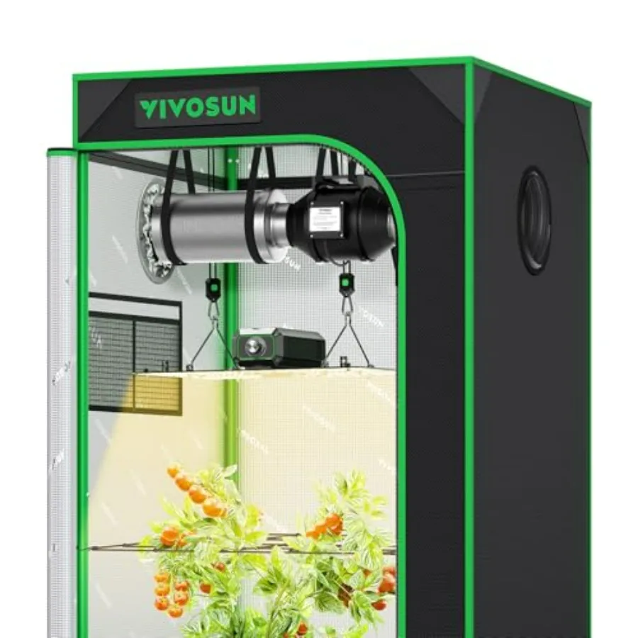 Grow Tent Kit for indoor gardening: 2×2ft 1-plant system, black fabric, full-spectrum LED light, WiFi control, auto ventilation