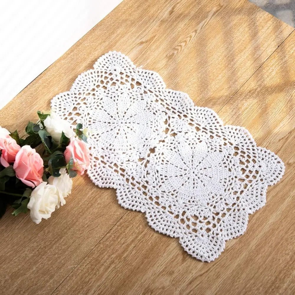 New Rectangle Handmade Doilies Crochet Cotton 30X45CM Crochet Placemats Lace Placemats