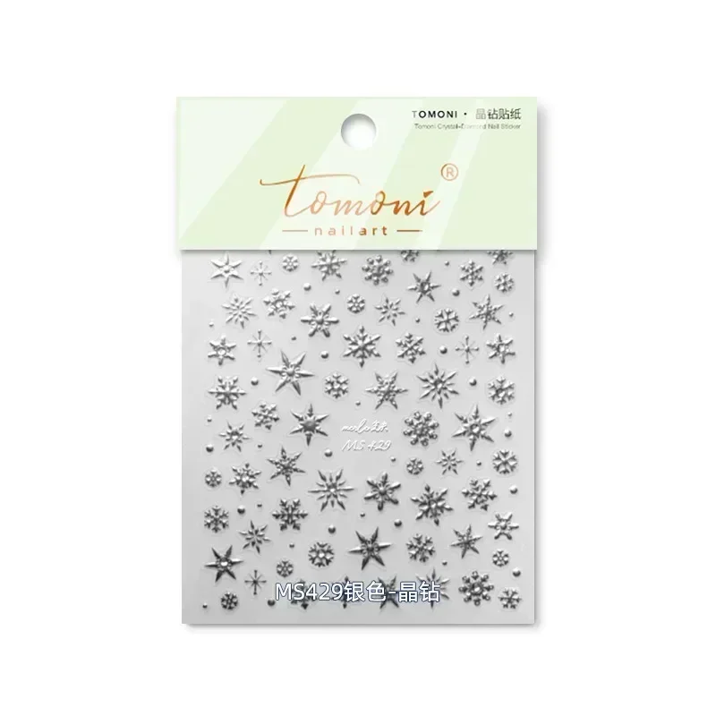 5D Laser Star Moon Snowflake Shiny Rhinestone Embossed Relief Self Adhesive Nail Art Decoration Sticker Manicure Decals