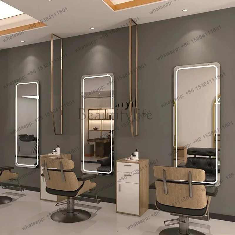 FG40Hair mirror hair salon special floor barber shop mirror table with light LED single-sided luminous wall-mounted smart mirr