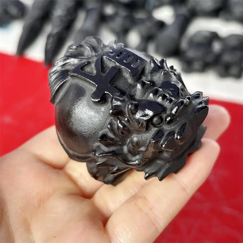 

Натуральный черный обсидиан Pixiu, резьба, мегалит, мощная статуя для украшения дома, комнаты, подарок, 1 шт.