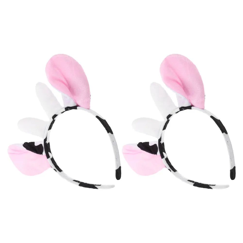 

2pcs Cow Ear Headband Animal Headwear Costume Makeup Milk Accessories Plastic Faux Child Funny Ears Adjustable Comfortable