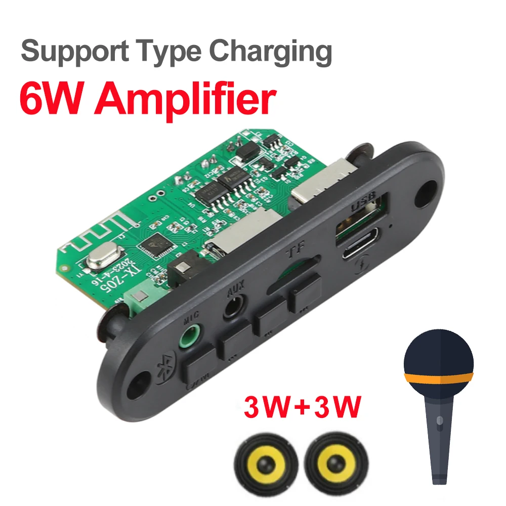 6W DIY MP3 Decoder Board 5V 2x3W Amplifier Bluetooth 5.0 MP3 Player Car FM Radio Module Call Recording TF AUX WMA WAV FLAC APE