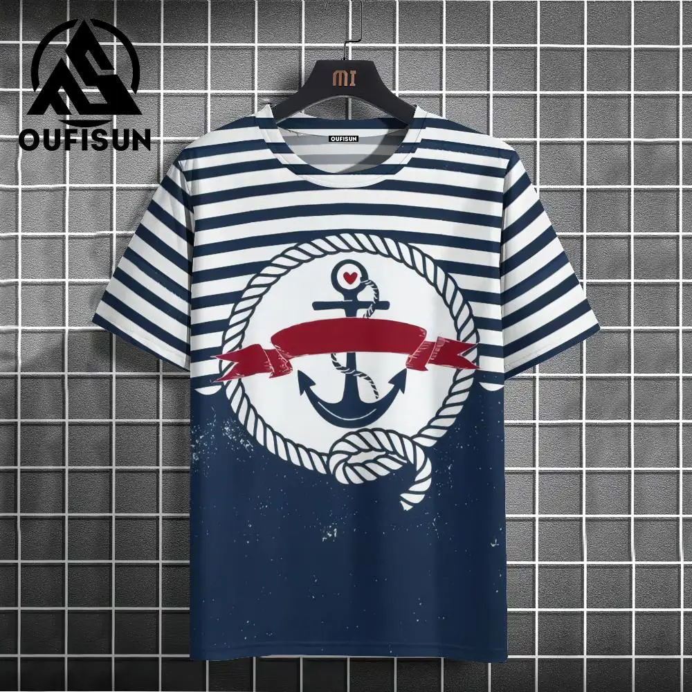 Men\'s T Shirt Ship Anchor Print Summer Casual Short Sleeve 3d T Shirts Streetwear O Neck Pullover Oversized Male Clothing