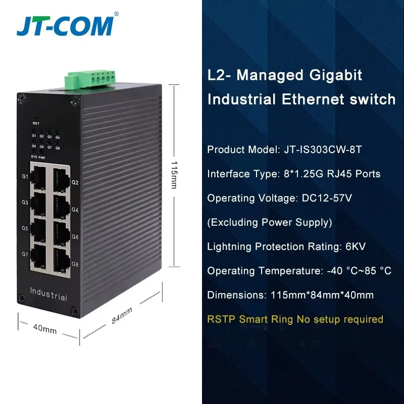 マネージドスイッチ ギガビット L2マネージド産業用イーサネットスイッチ VLAN、WEB管理、ポートミラーリング対応、8ポートスイッチ 1000M