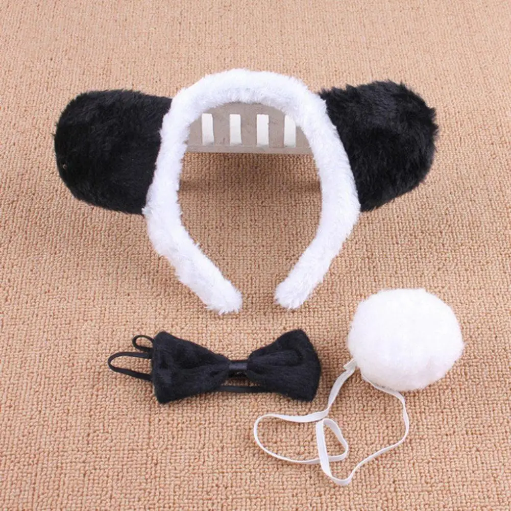 مجموعة ذيل الأذنين القابلة للتمدد من القطيفة للأطفال، عصابة رأس وذيل وربطة عنق للهالوين للأطفال الصغار تحت عنوان