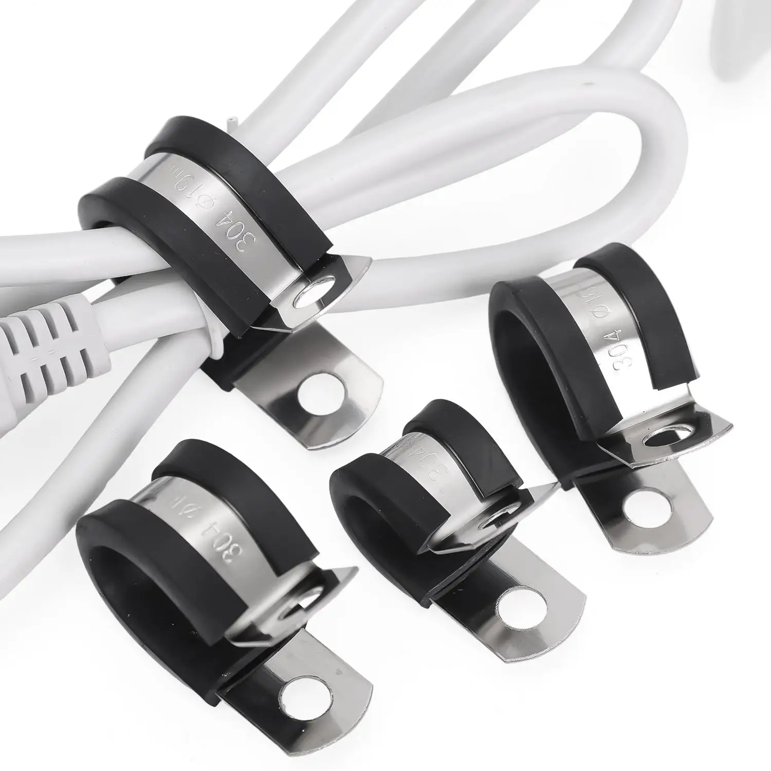 6-24mm R Shape Clips Wiring Hose Pipe Fixing Clamps Stainless Steel Rubber Lined Non-slip Shock Absorber Mounting Fasteners