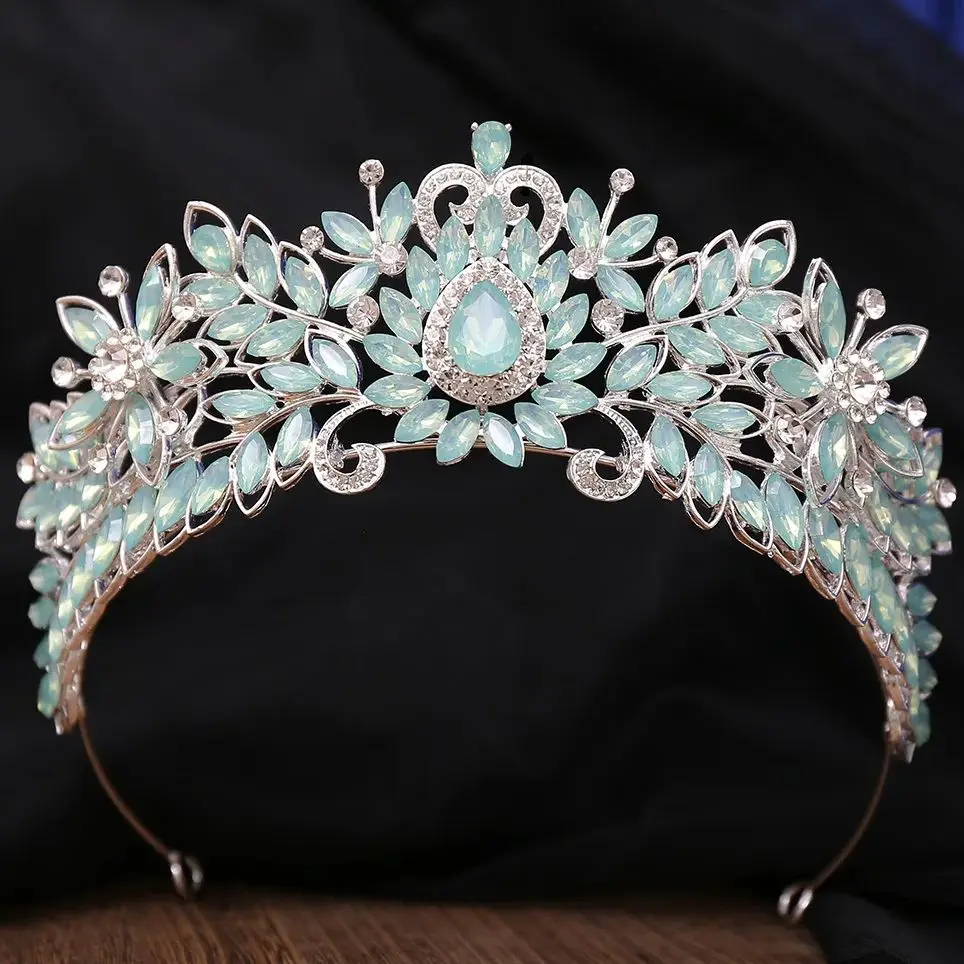 DIEZI 8 Colors Baroque Crystal Opal Tiara Crown Women Girls Party Fashion Luxury Elegant Rhinestone Dress Crown Hair Accessories