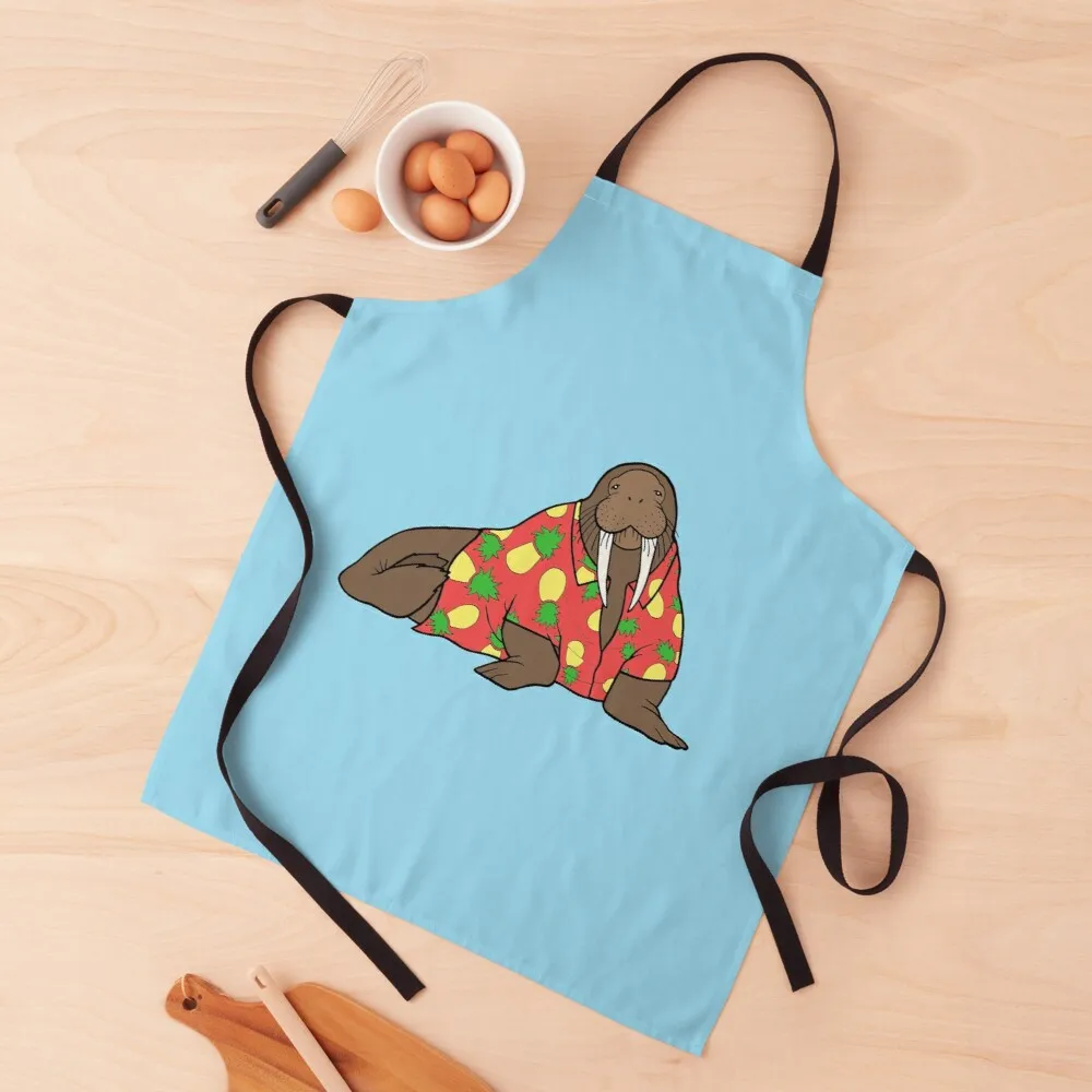 

Walrus in Hawaiian shirt - red Apron Kitchen household items chef kitchen clothes dress apron