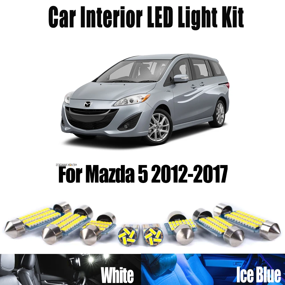 

10Pcs Canbus Vehicle LED Interior Map License Plate Dome Trunk Light Kit For Mazda 5 2012- 2014 2015 2016 2017 Car Accessories