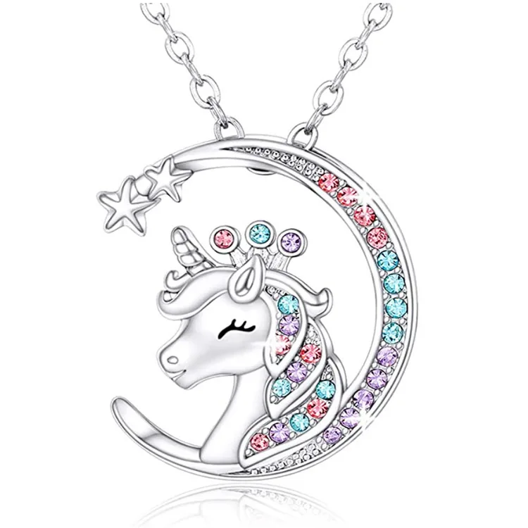 Women Fashion Crystal Birthstone Unicorn Necklace for Girl Unicorn Jewelry for Teens Girls Daughter Birthday Party Gift Collares