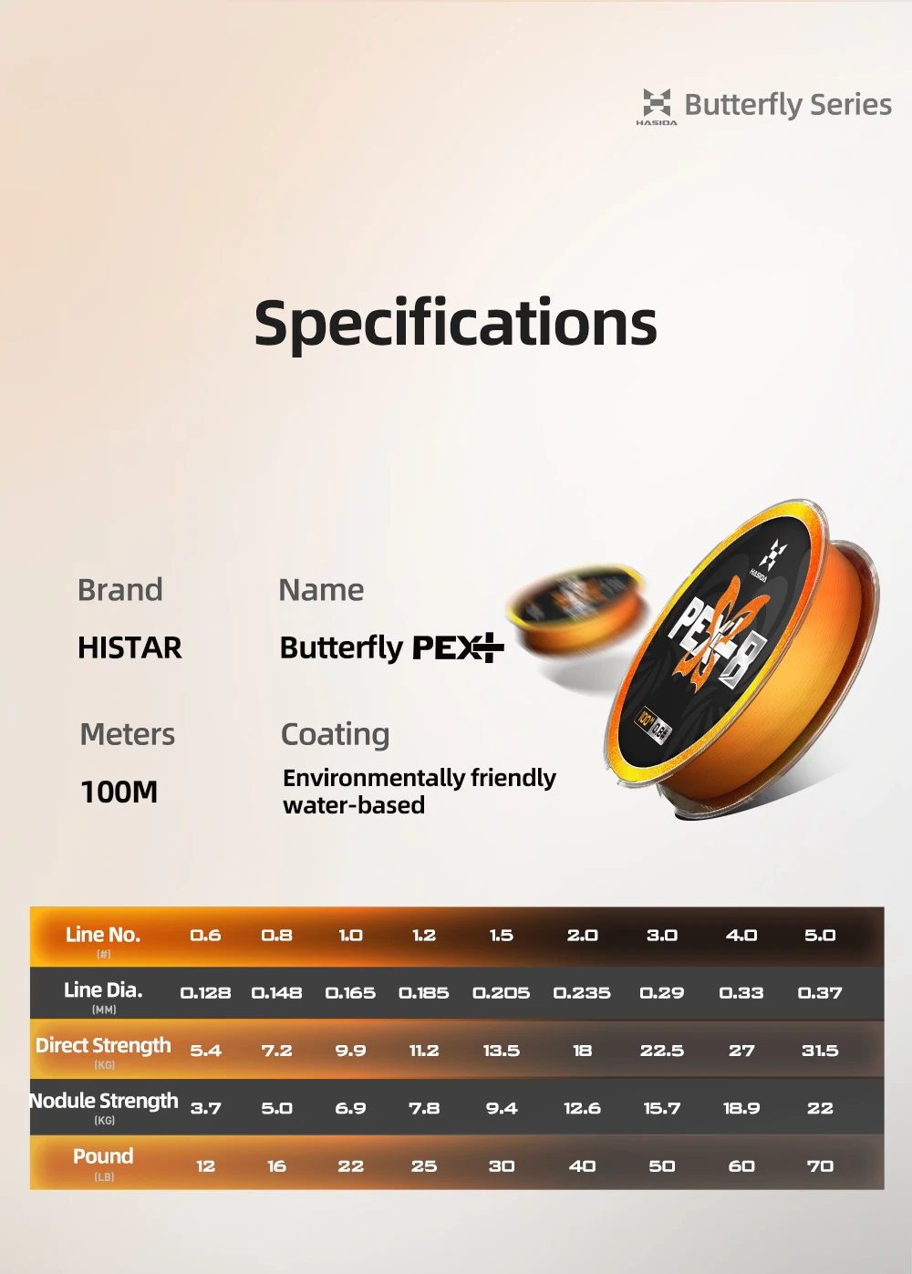 HASIDA Butterfly 100m 8-fach geflochtene Angelschnur PE X8 Glatt Weich 0,6-5,0 # UV-beständige Multifilament-Angelschnur – Detail 10
