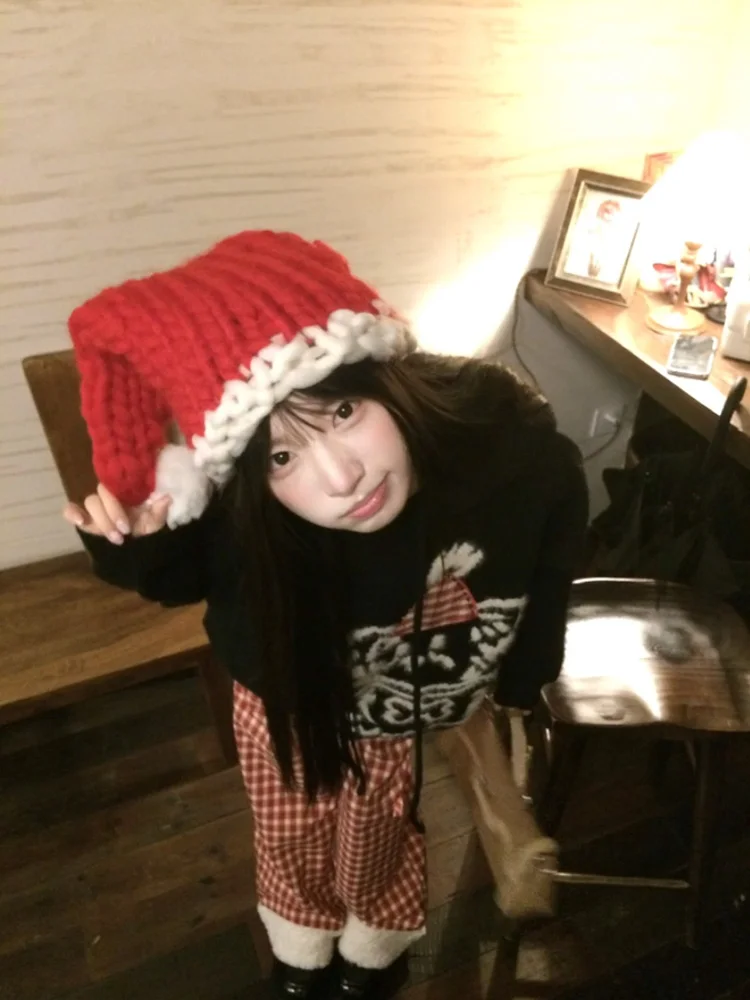 الأحمر منقوشة لامب المخملية المرقعة Fce المرأة فضفاضة بنطال ذو قصة أرجل واسعة الخريف الشتاء عادية عالية الخصر بنطلون طويل