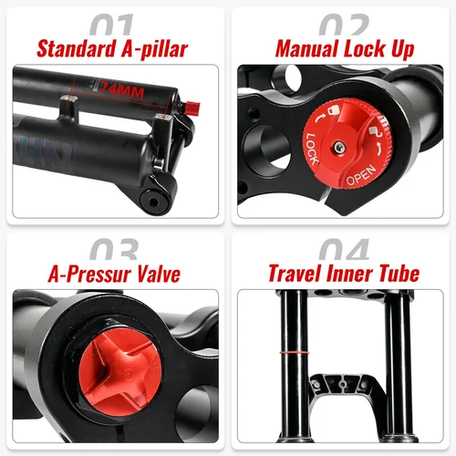 Imagen 2 del producto NanLio Horquilla de suspensión neumática de doble hombro para bicicleta - Viaje de 150 mm para bicicletas MTB y eléctricas Horquilla de doble corona de 27,5 ""/29""