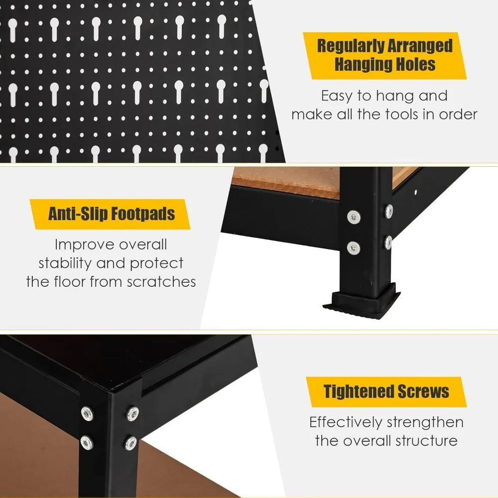 منضدة عمل معدنية شديدة التحمل مقاس 32 × 16 مع لوح بيجبورد وأرفف سفلية وملحقات تعليق لتخزين الأدوات #6