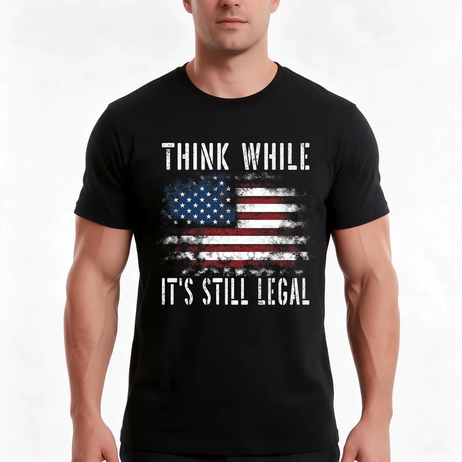 Think While It's Still Legal T-Shirt, Summer Casual Cotton Tee, Oversized Streetwear Tops, Vintage Graphic Print, 100% Cotton