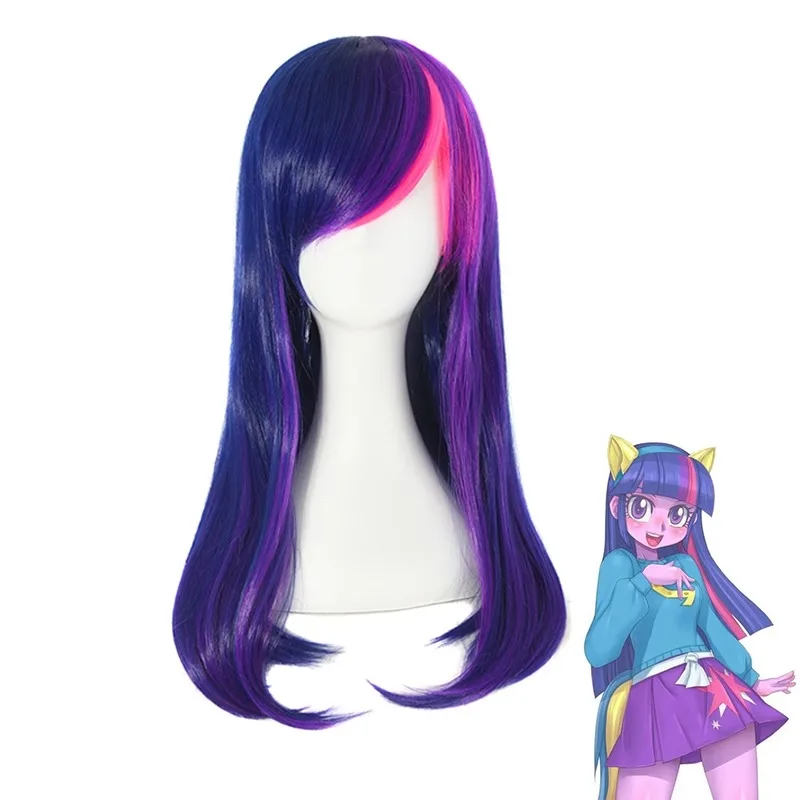 Pônei crepúsculo brilho cosplay traje headwear prop peruca preto roxo cor bloqueando cabelo longo