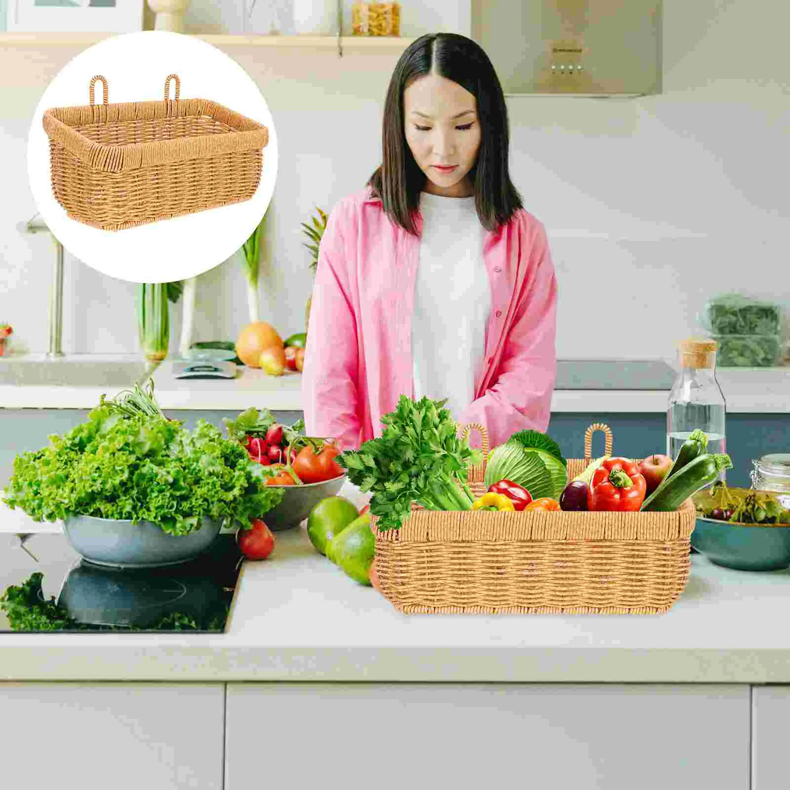 

Ginger Garlic Storage Basket Woven Hanging for Flower Onion Planter Pp Baskets Wall Bathroom Home