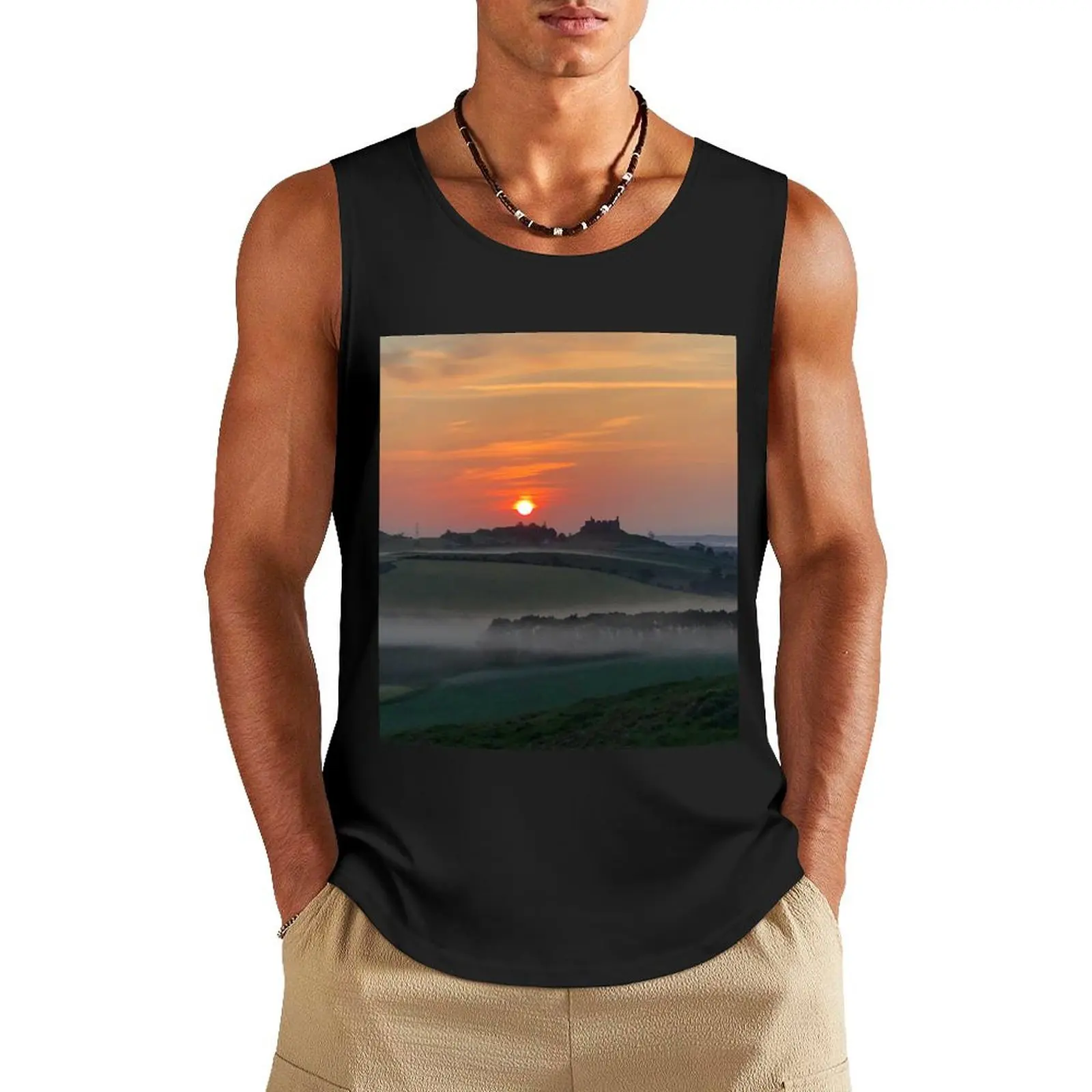

Misty morning glow over Hume Castle near Kelso, Scottish Borders Tank Top cotton t-shirts man running shirt underwear
