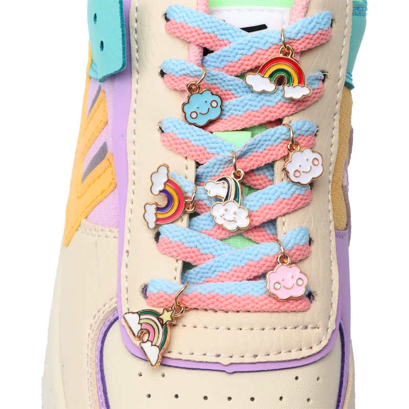 Decorazioni per scarpe Sneakers Ciondoli per lacci Arcobaleno Cuore Fiore Lacci per scarpe Donna Fibbia in metallo Accessori decorativi AF1 Ragazza 1 pz