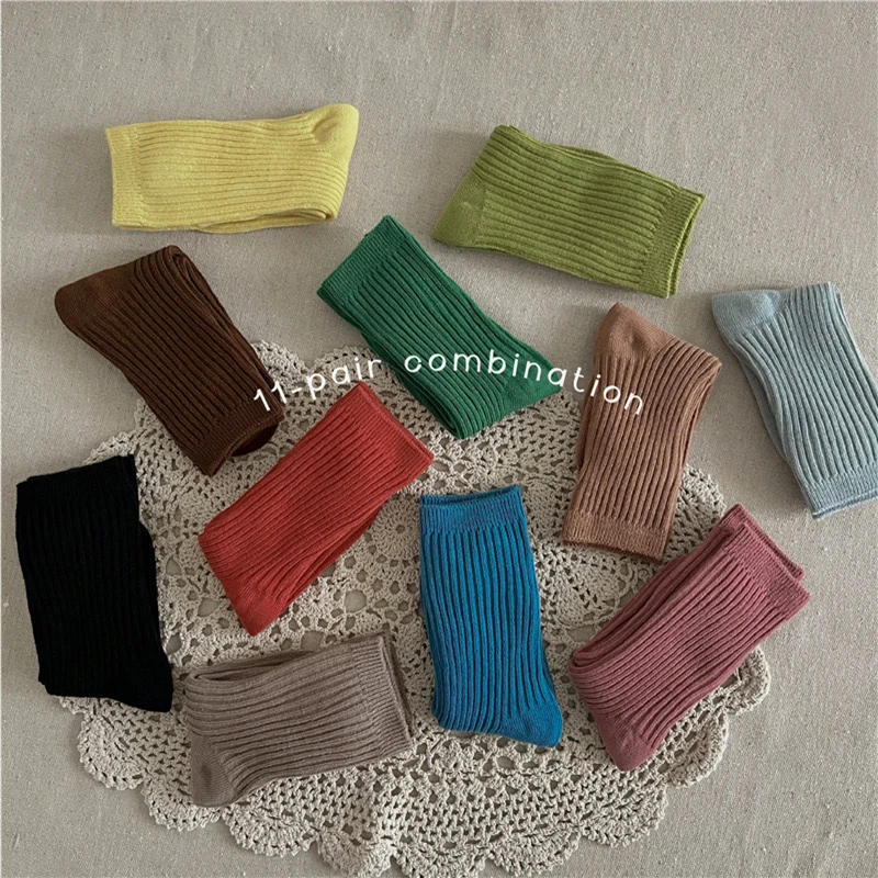 1 Pairs Candy Color Children Socks Soft Cotton Double Needle Spring Kids Tube Socks Girls Boys School Sports Socks For 1-12Year